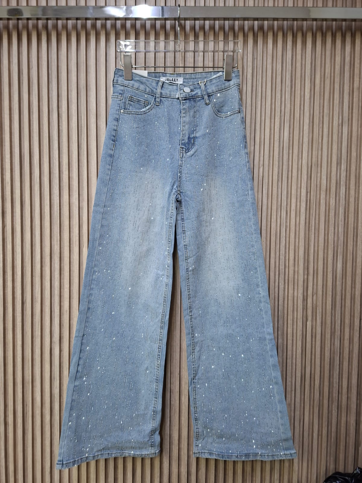 Pantalon T7073 Mezclilla Claro Con Lluvia De Estrellas Talla 5-15 Petit Curvy Moda Femenina Mexicana Tendencia Viral Casual Para Uso Diario