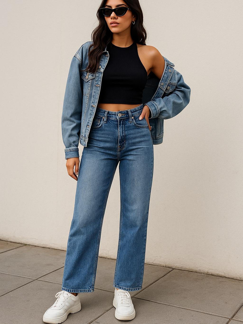 Pantalon Roge Mujer Talla Separada Corte Recto Mezclilla Clara Para Uso Diario Casual Elegante Tendencia Viral Moda Mexicana Femenina Denim Mezclilla Jeans