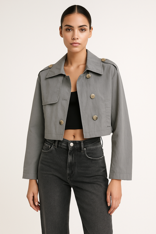 Gabardina Dar 80224JN  Corta Talla S M y G En Colores De Temporada Con Botones Tipo Carey Para Petit y Curvy Moda Femenina Tendencia Viral Casual Elegante Con Bolsas Funcionales