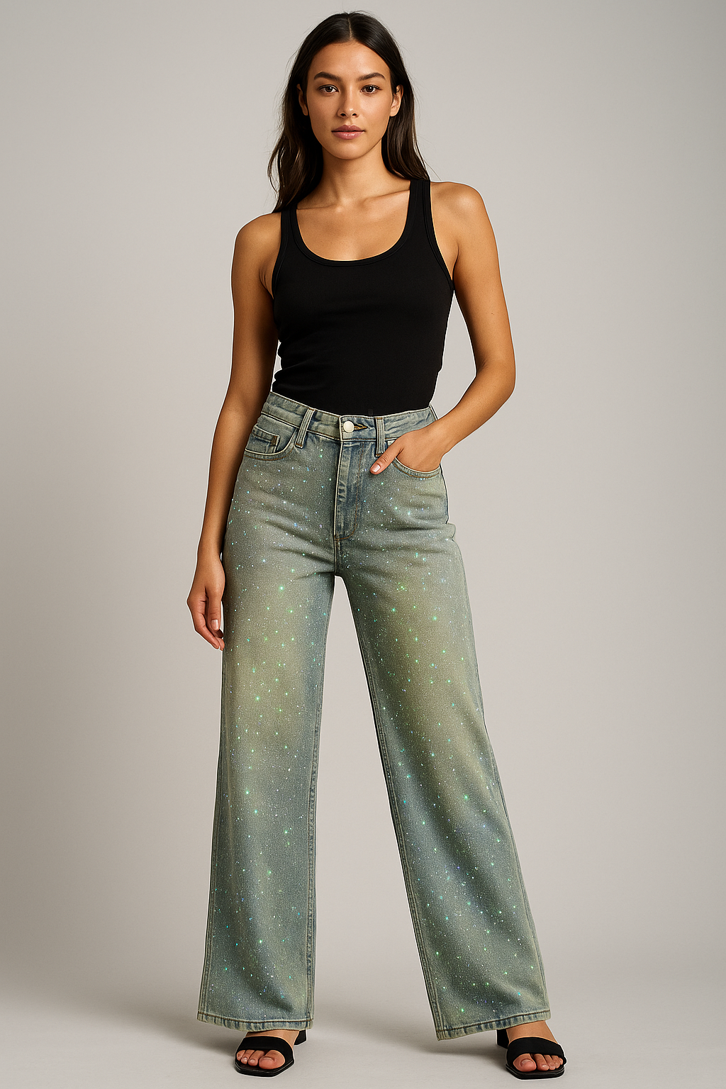 Pantalón Brillos Mezclilla T7051