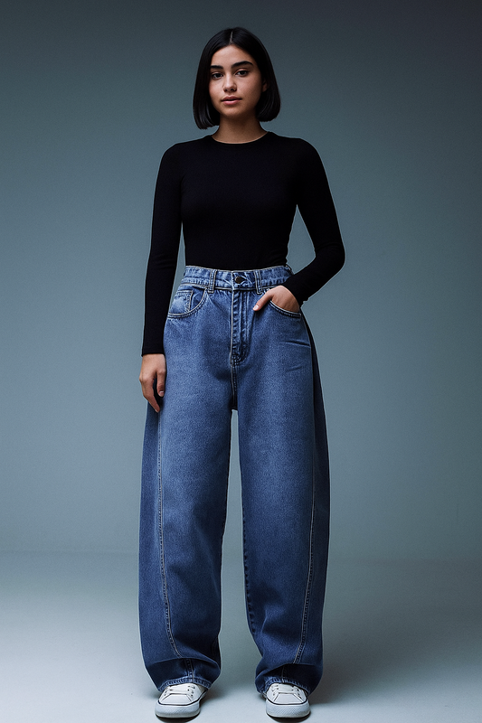 Jeans de barril de tiro medio