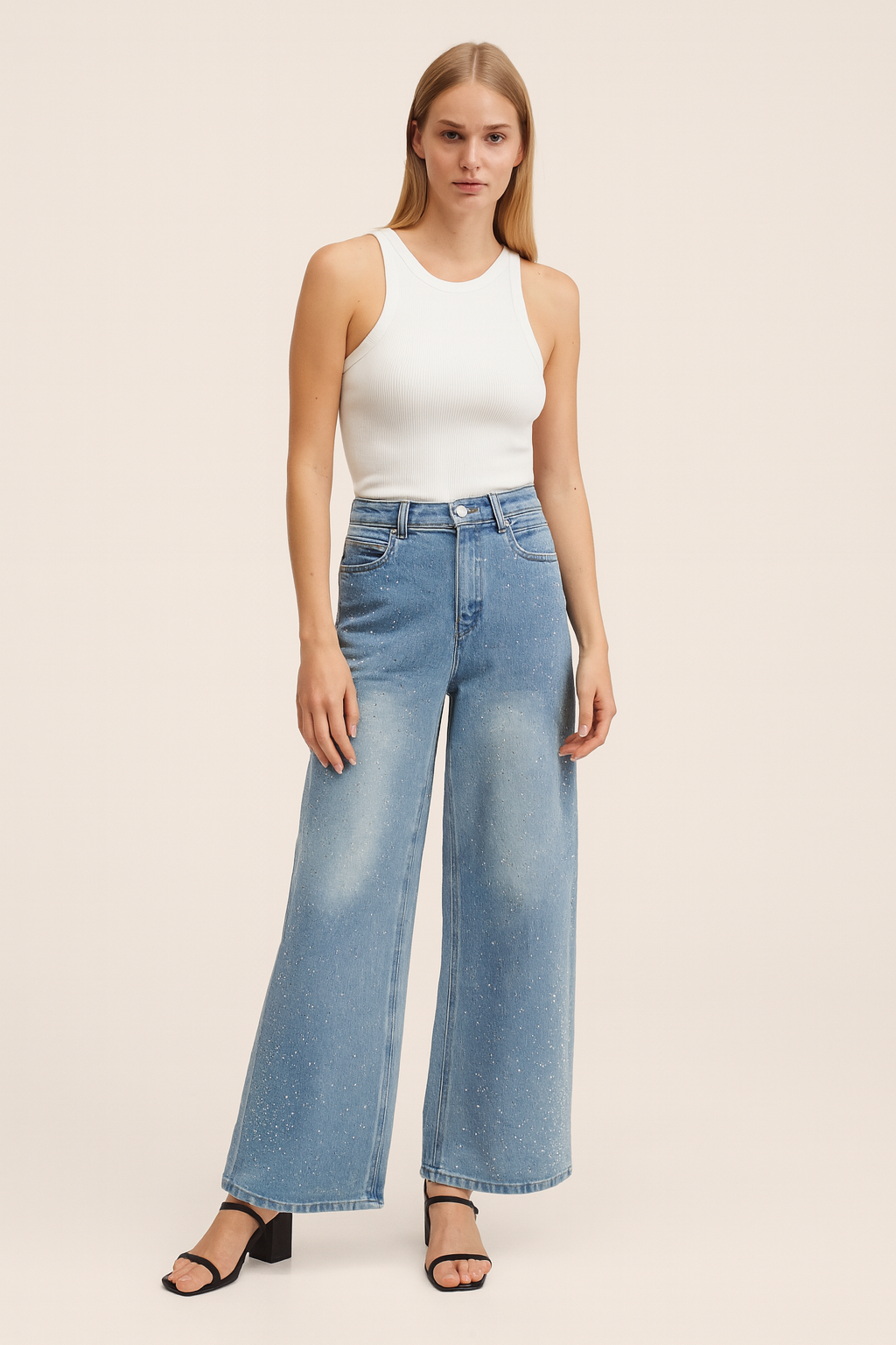 Pantalon D9002 Denim Mezclilla Clara Talla 5-15 Semi Deslavado Con Brillos Para Petit y Curvy Casual Elegante Para El Dia  A Dia Moda Femenina Tendencia Viral