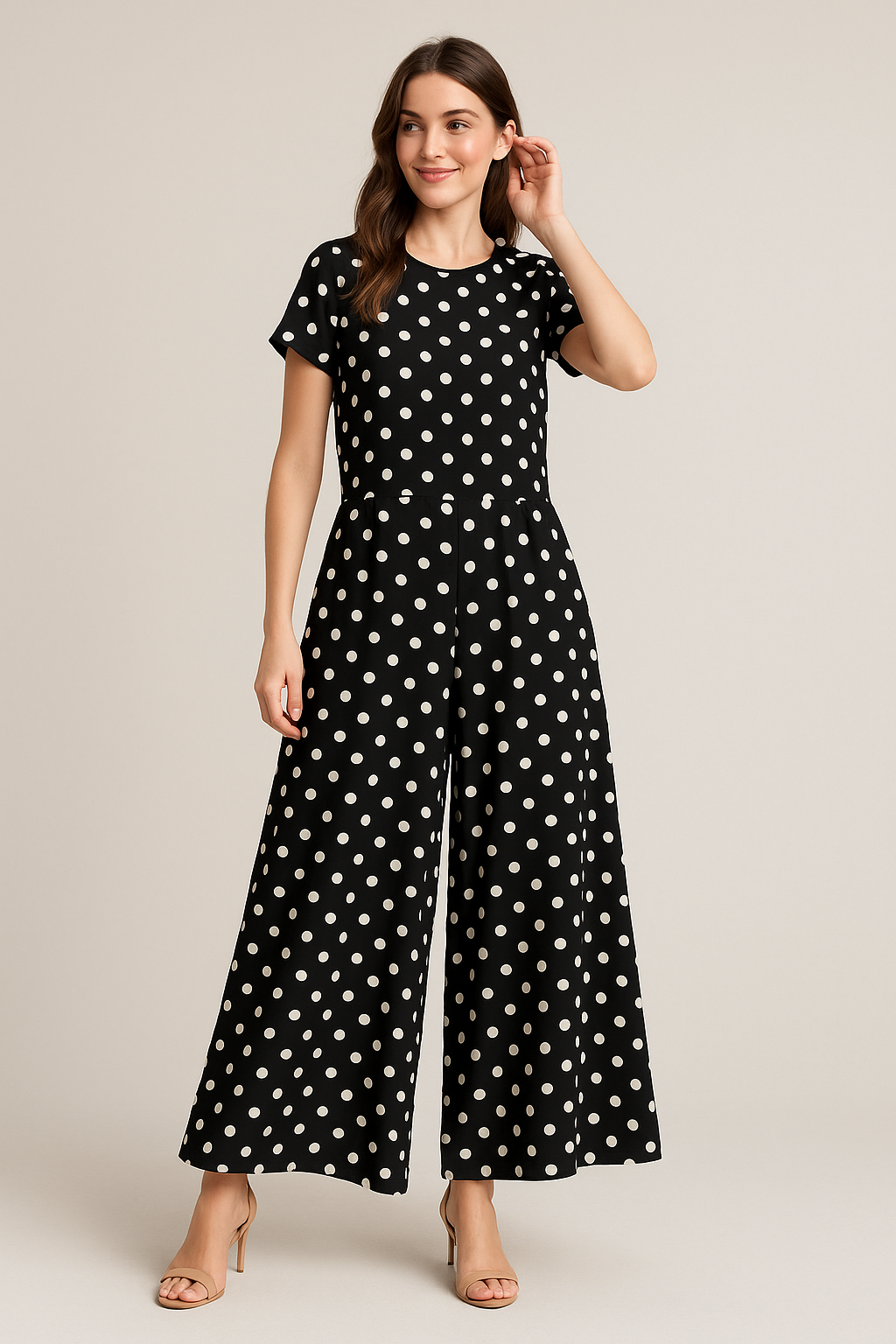 Boho Giverny Lunares. Modelo Comodo, Fresco, Casual, Femenino, Para Tallas Petit, Curvy, De Caida Suelta Y Fluida, Favorecedor, De Patas Anchas.