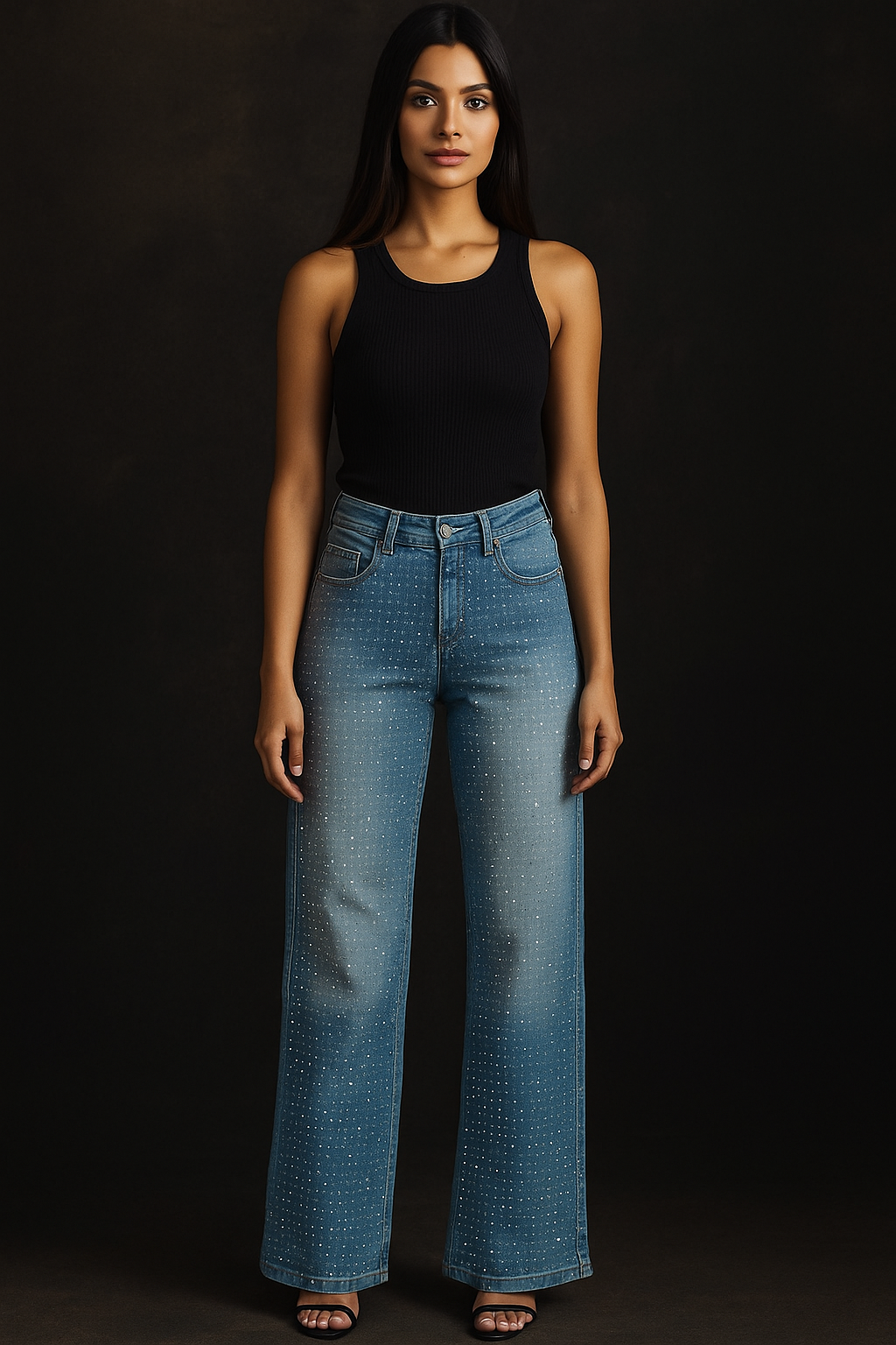 Pantalon Z4007 Con Brillos En La Parte De Enfrente Bolsas Funcionales Corte Recto Tallas 5-15 Semi deslavado Denim Claro Moda Femenina Elegante Casual Viral tendencia Petit y Curvy Uso dia a dia