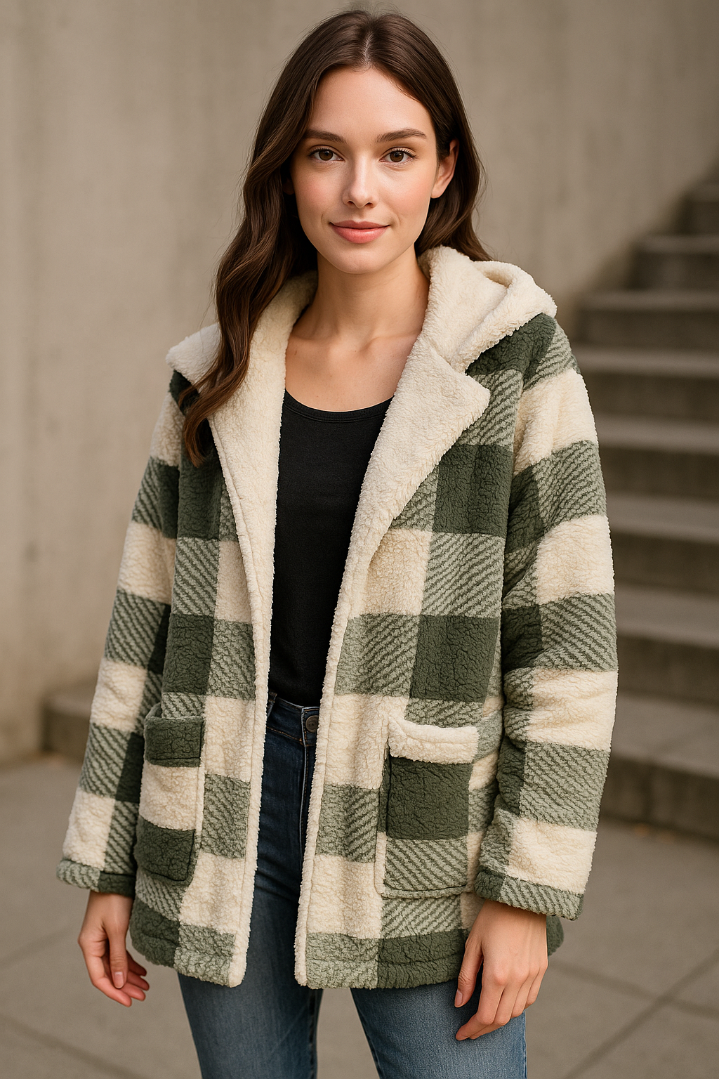 Abrigo Kang JK1071H Talla S M G y XL Para Petit Curvy Ideal Para Invierno Largo  Aborregado Con Bolsas Funcionales Viral Moda Mexicana Tendencia Casual Elegante Para El Dia Dia