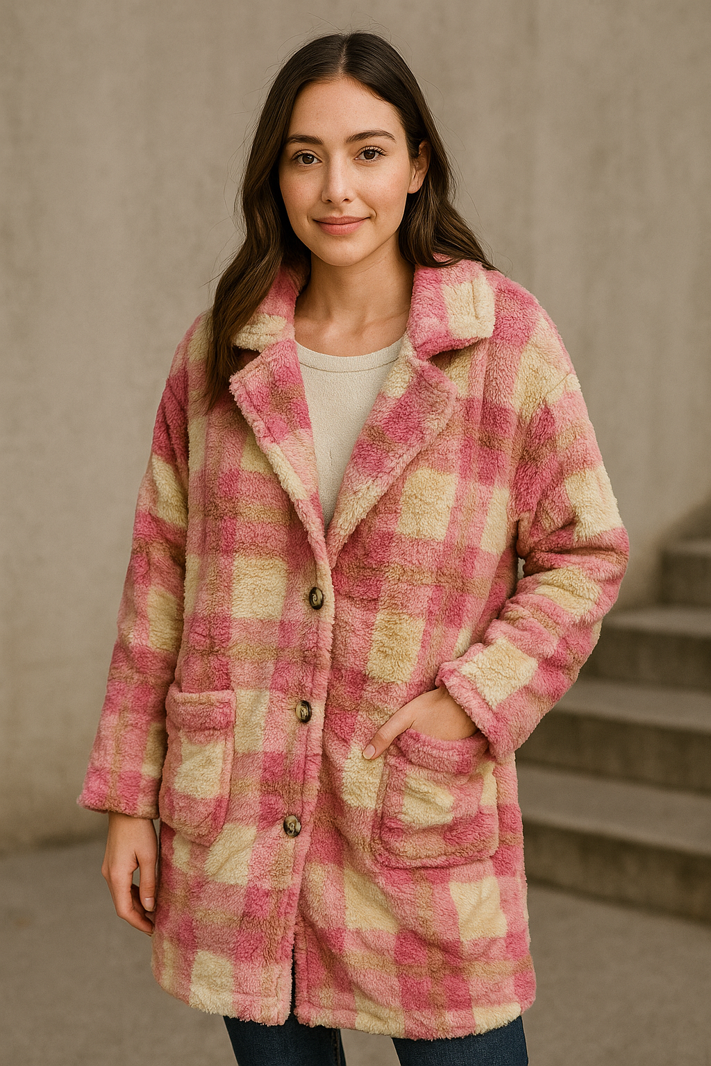 Abrigo Yolanda  JK1077Q Talla S M G y XL Para Petit Curvy Ideal Para Invierno Largo Con Botones Aborregado Con Bolsas Funcionales Viral Moda Mexicana Tendencia Casual Elegante Para El Dia Dia