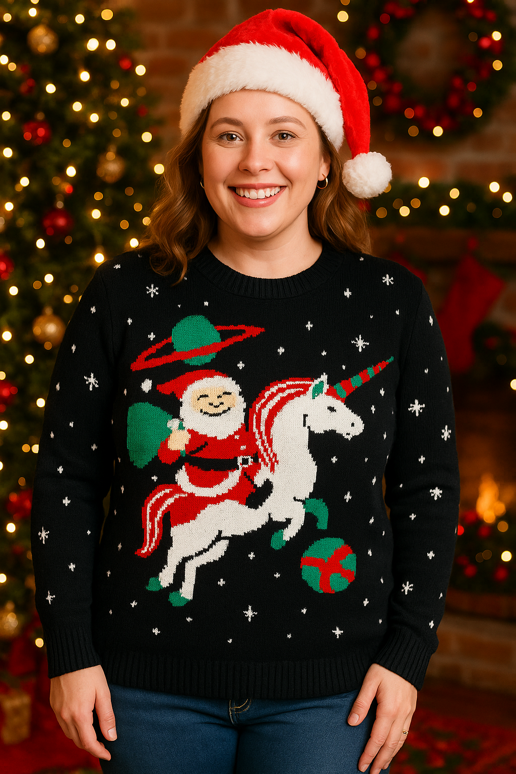 Sueter Santa Galaxia Unitalla Unico Tono Tejido Ideal Para Esta Temporada Navideña Casual Para Navidad Uso Diario Manga Larga Color Negro Petit Curvy