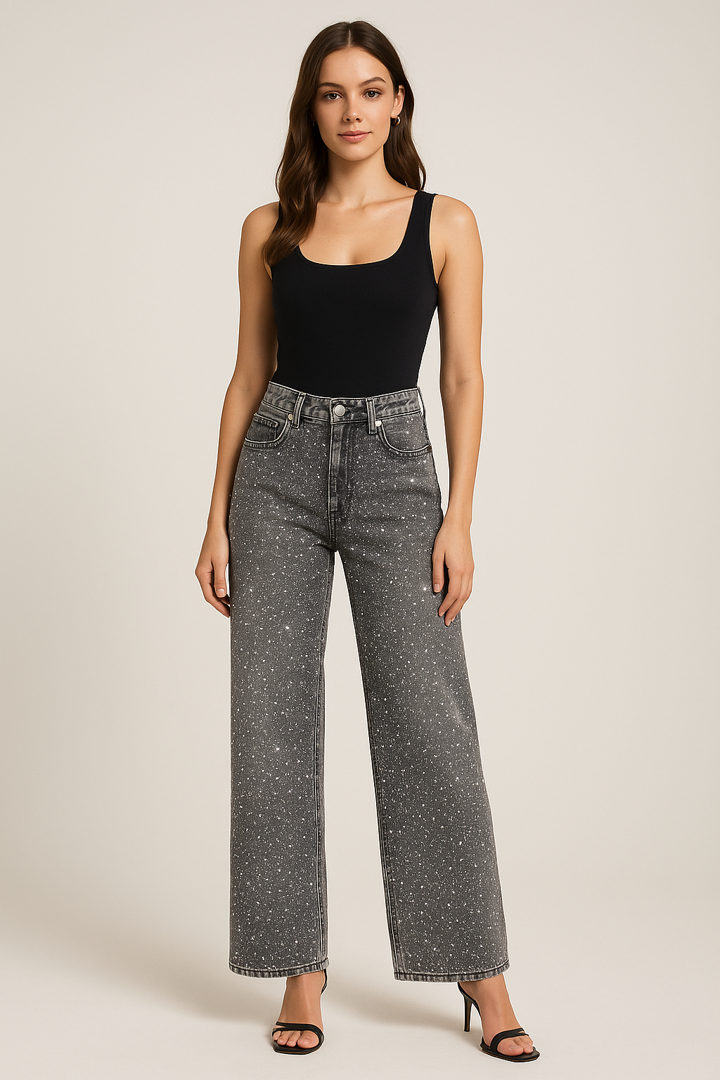 Pantalon D9007-1 Con Brillos En La Parte De Enfrente Bolsas Funcionales Corte Recto Tallas 5-15 Semi deslavado Denim Oscuro Moda Femenina Elegante Casual Viral tendencia Petit y Curvy Uso dia a dia