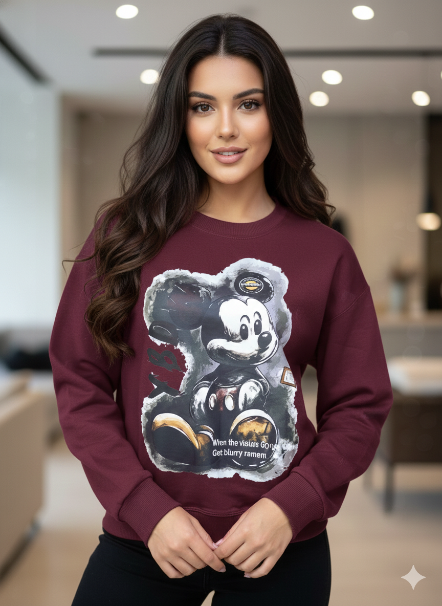Sudadera Terry Ratoncito. De Tela Algodon Suave, Prenda Basica Con Personalidad Y Humor, El Estampado Le Da Un Estilo Moderno Y Comico.