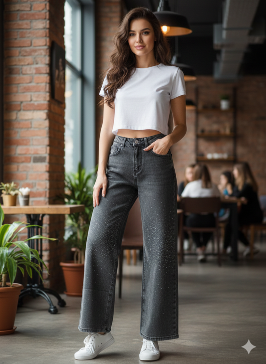 Pantalon LM1126 Denim Galaxia. Modelo Sofisticado, Llamativo Y Unico, De Silueta Comoda, Elegante Y Muy  A La Moda Que Estiliza La Figura.