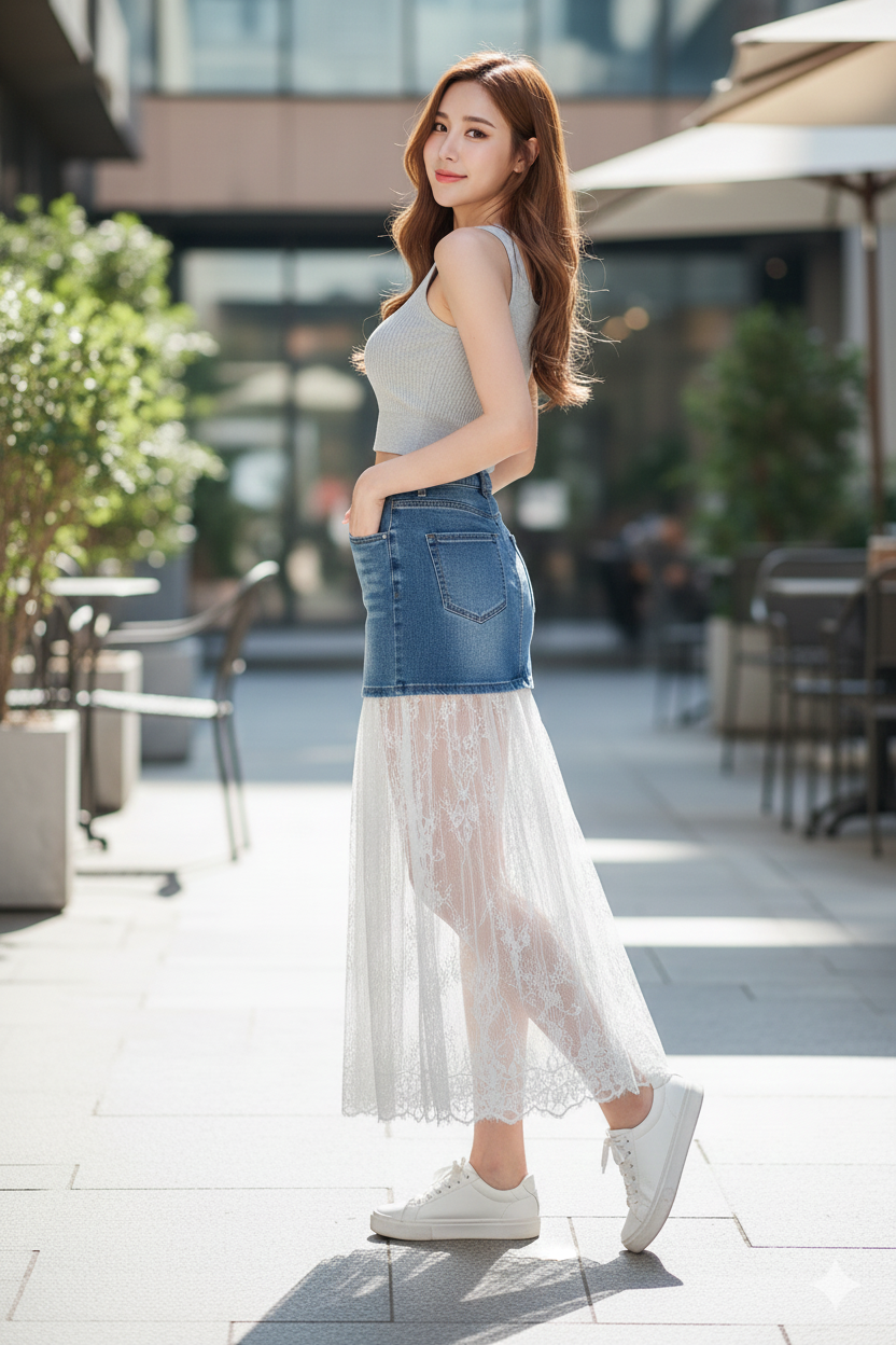 Falda 41525 Denim Serena. Elegante, Casual, Femenina, De Tallas CH, M Y G, Sofisticada, Versatil, Fusion Perfecta Entre Lo Urbano Y  Lo Etereo, Adenas De Confianza Y Comodidad.