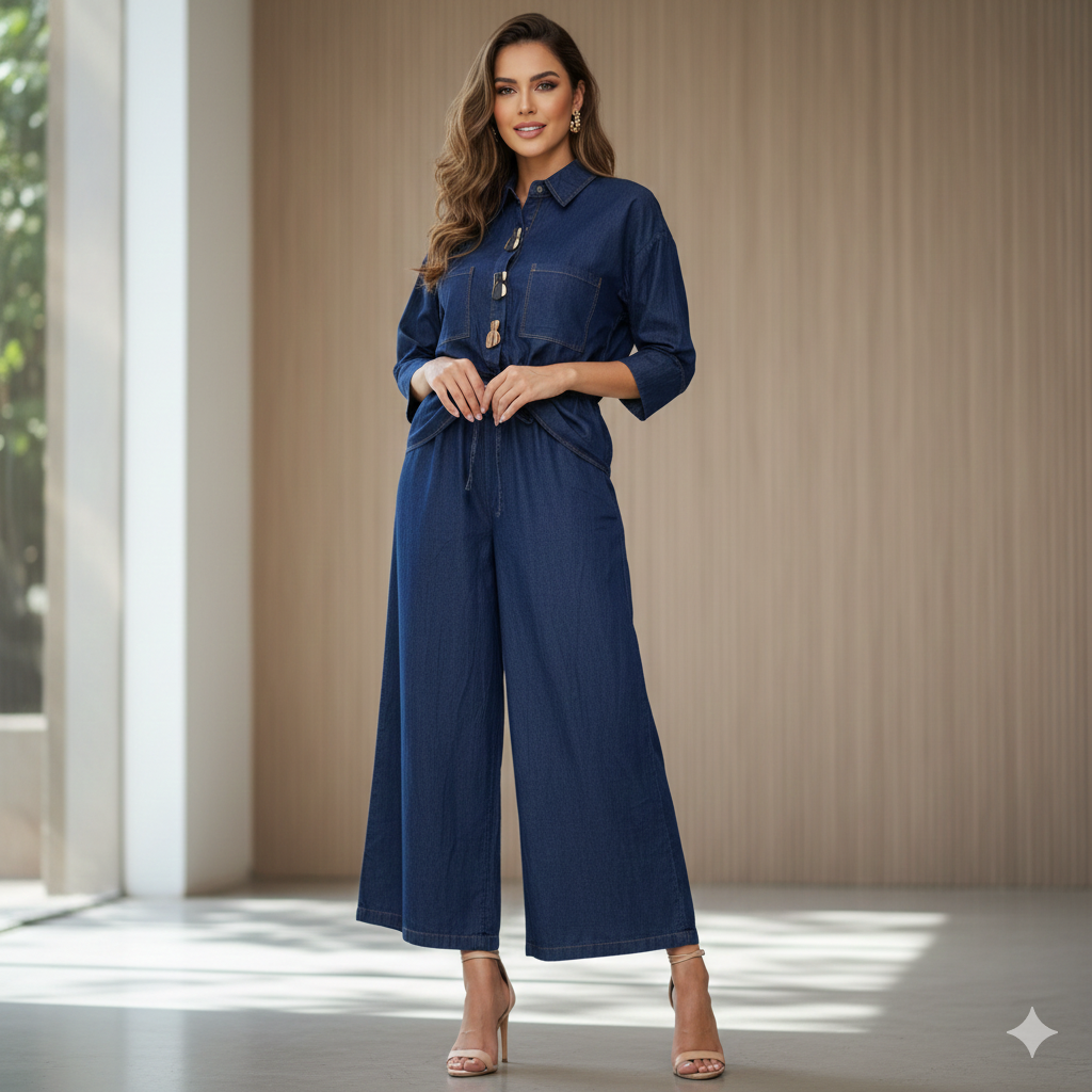 Set Belice Denim. Modelo Elegante, Casual, Formal, Con Estilo Chic Y Moderno.