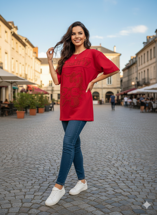 Maxi Playera Hello. Modelo Comodo, Casual, Moderno, Femenino, De Lujo Discreto, Chic, Perfecta Para Lucirla Todo El Dia.