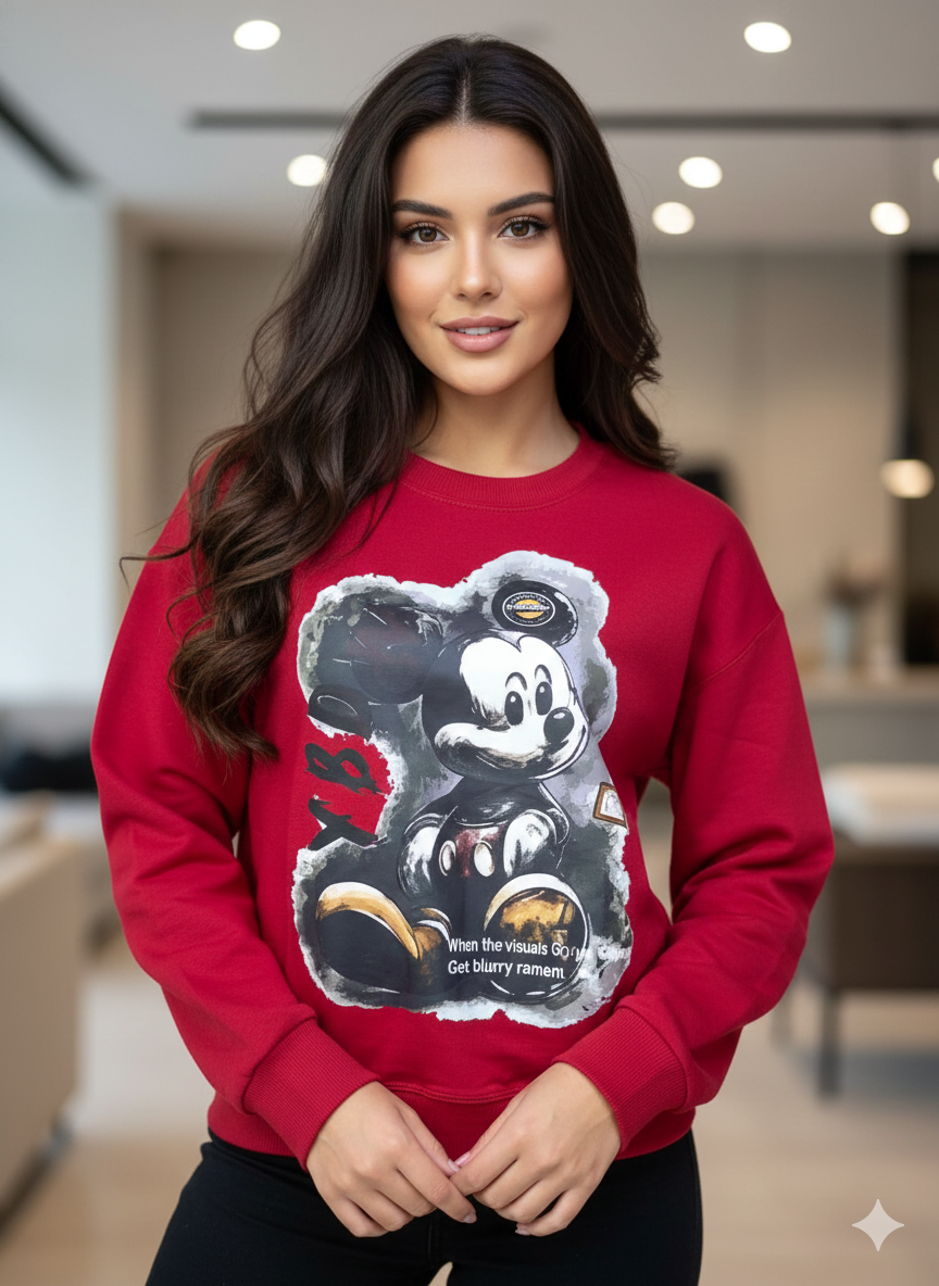 Sudadera Terry Ratoncito. De Tela Algodon Suave, Prenda Basica Con Personalidad Y Humor, El Estampado Le Da Un Estilo Moderno Y Comico.