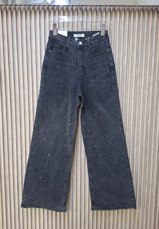 Pantalon T7056 Brillos Talla 5-15 Mezclilla Oscura Con Brillos En La Parte De Enfrente Corte Recto Para Petit y Curvy Moda Femenina Mexicana Tendencia Casual Para El Dia a Dia Viral