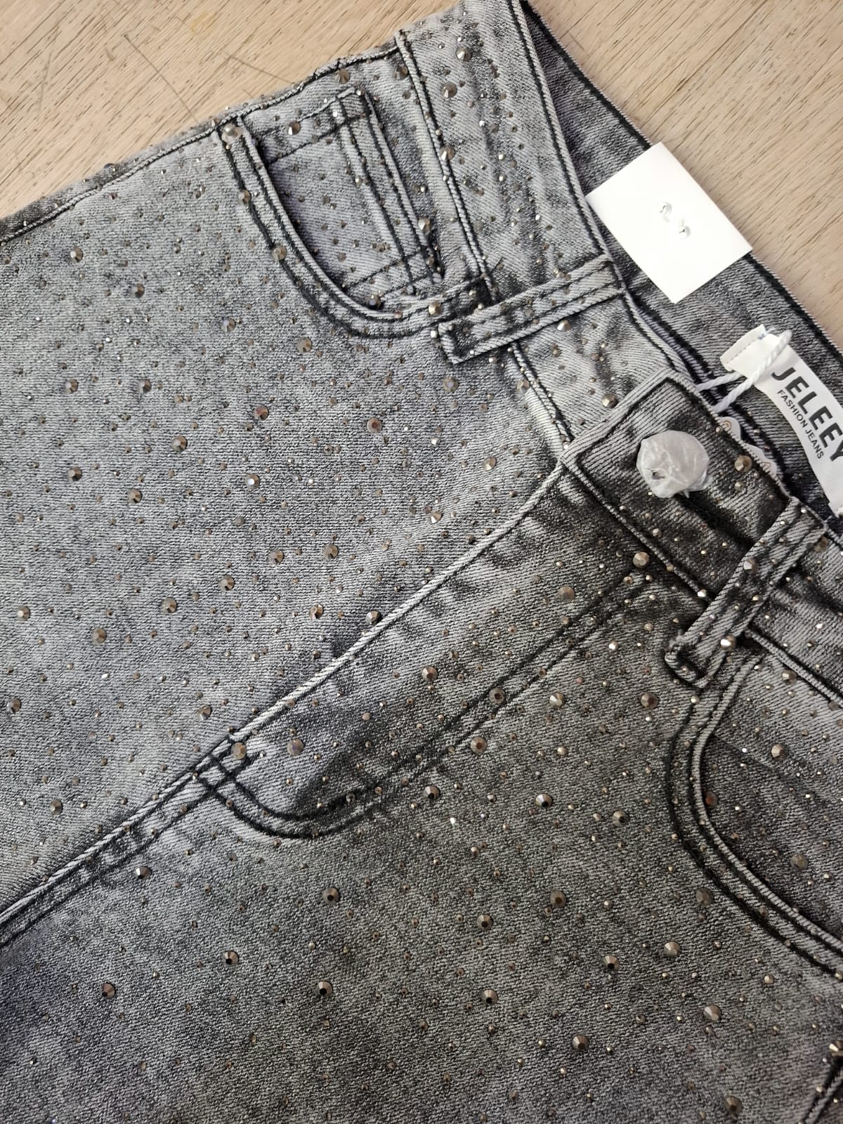 Pantalon D9007-1 Con Brillos En La Parte De Enfrente Bolsas Funcionales Corte Recto Tallas 5-15 Semi deslavado Denim Oscuro Moda Femenina Elegante Casual Viral tendencia Petit y Curvy Uso dia a dia