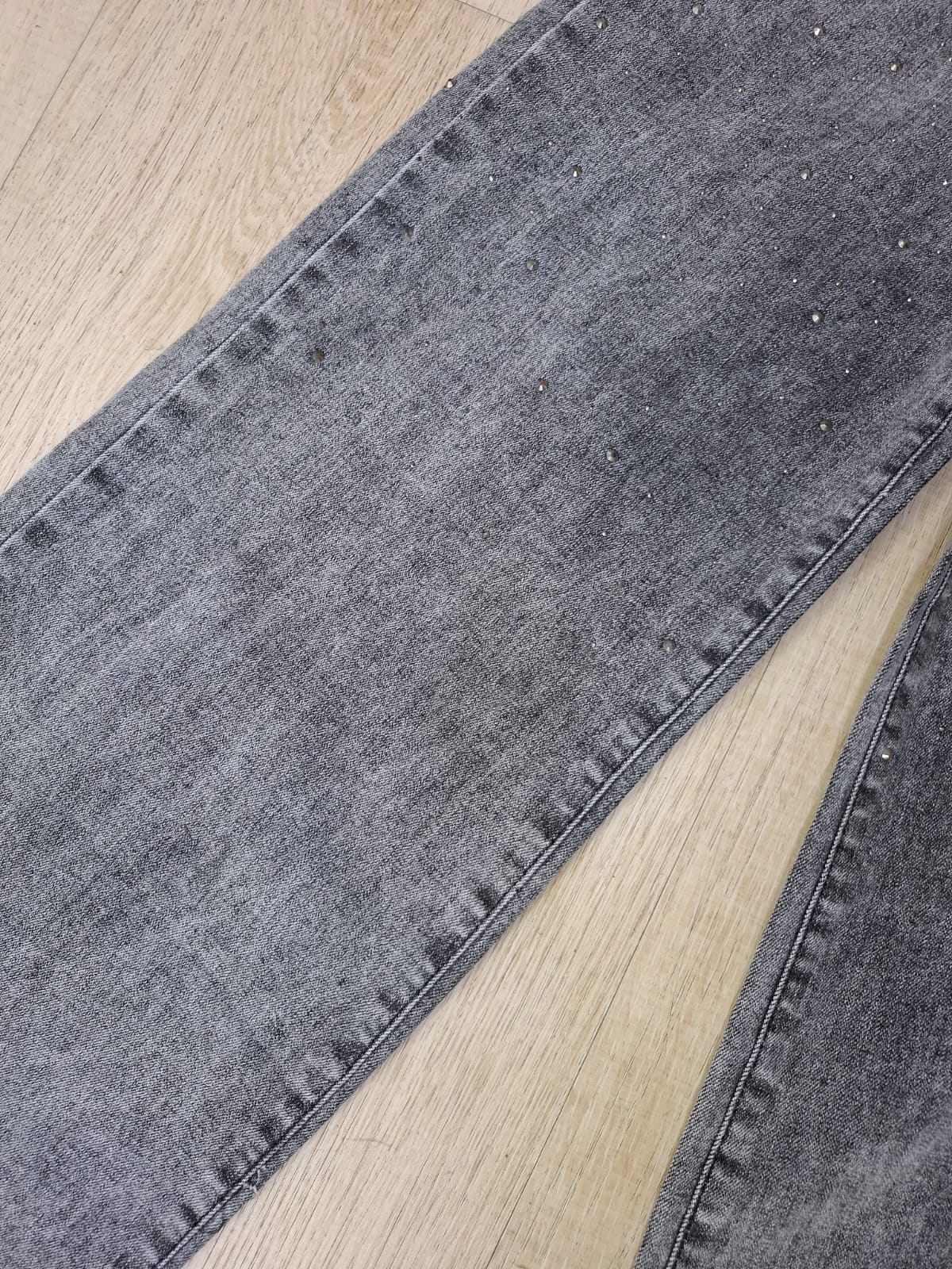 Pantalon D9007-1 Con Brillos En La Parte De Enfrente Bolsas Funcionales Corte Recto Tallas 5-15 Semi deslavado Denim Oscuro Moda Femenina Elegante Casual Viral tendencia Petit y Curvy Uso dia a dia