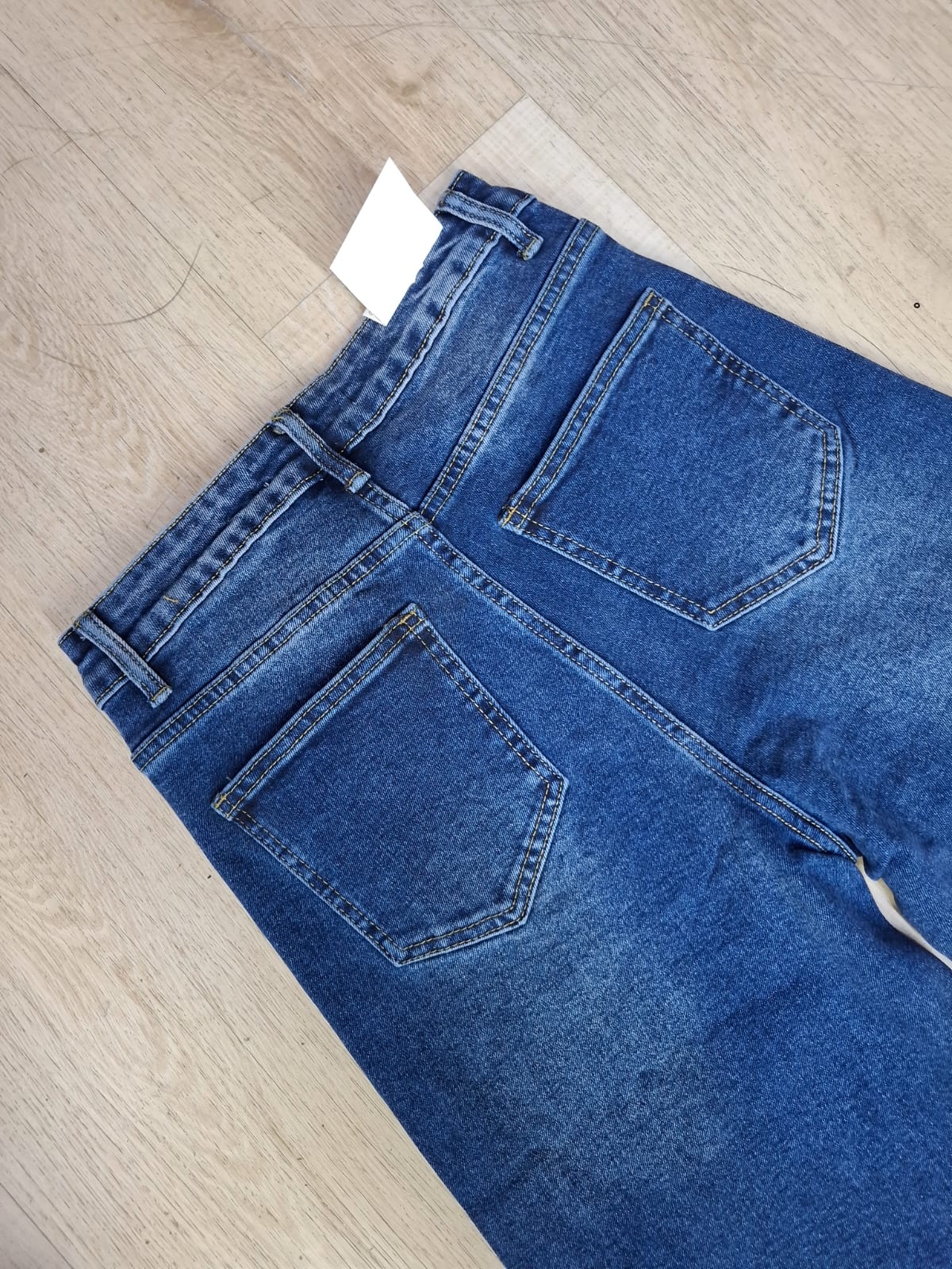 Pantalon T7078 Con Brillos En La Parte De Enfrente Bolsas Funcionales Corte Recto Tallas 3-13 Denim Azul Mezclilla  Oscuro  Moda Femenina Elegante Casual Viral tendencia Petit y Curvy Uso dia a dia