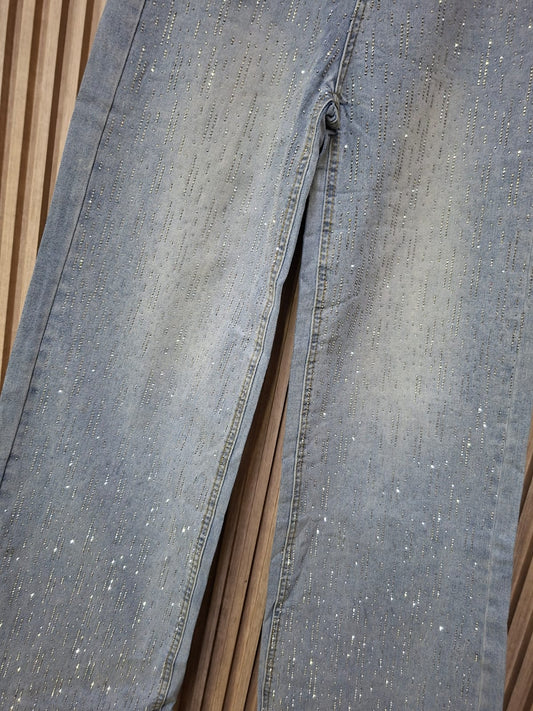 Pantalon T7073 Mezclilla Claro Con Lluvia De Estrellas Talla 5-15 Petit Curvy Moda Femenina Mexicana Tendencia Viral Casual Para Uso Diario