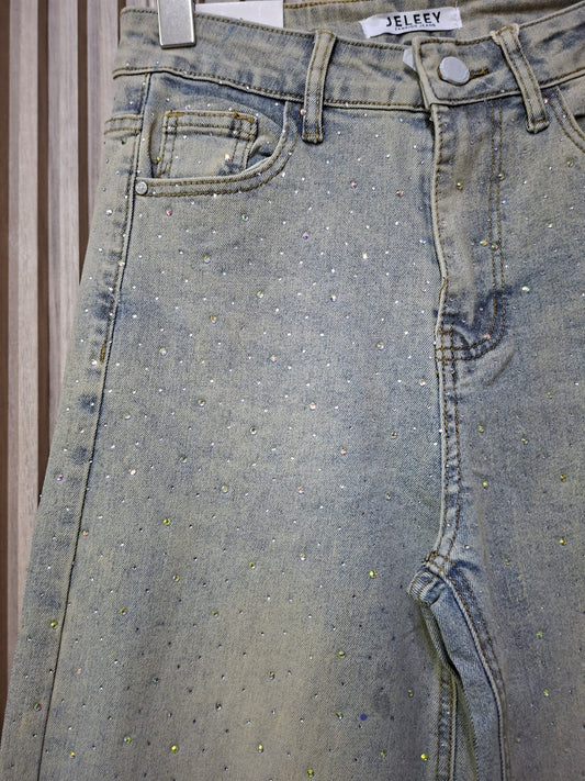 Pantalon T7051 Mezclilla Clara 5-15 Petit Curvy Ideal Para Uso Diario Casual Con brillos Platas Moda Femenina Mexicana Viral tendencia