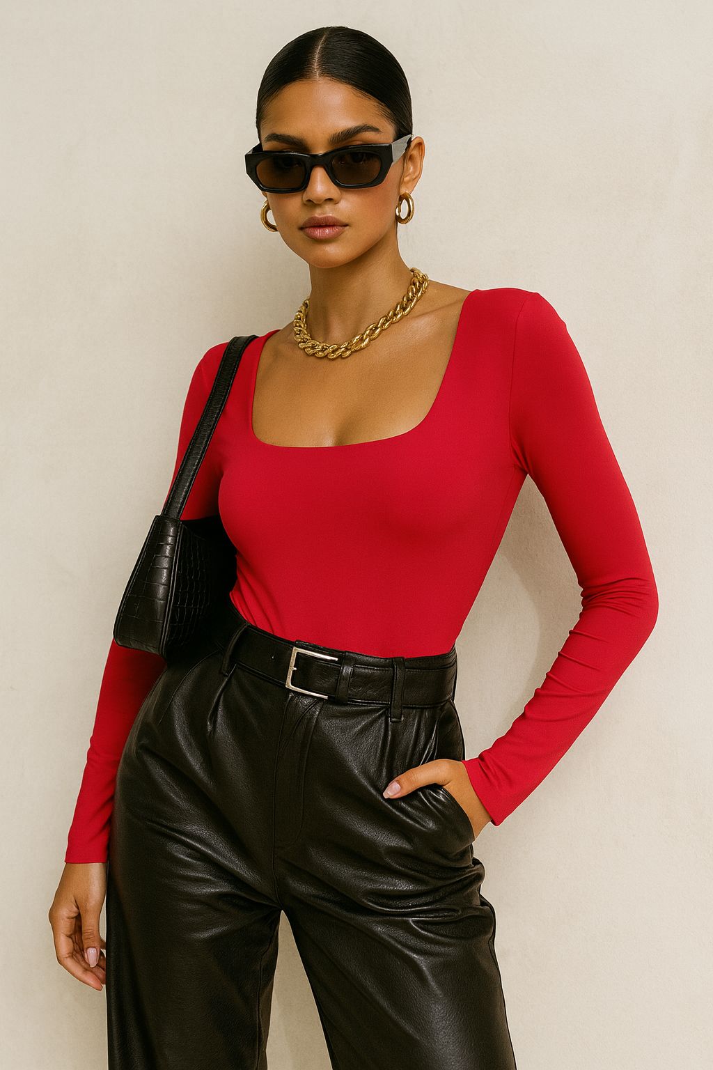 Body Kali Talla S M y G Manga Larga Escote Cuadrado Para Petit y Curvy Moda Tendencia Viral Femenina Mexicana Casual Elegante