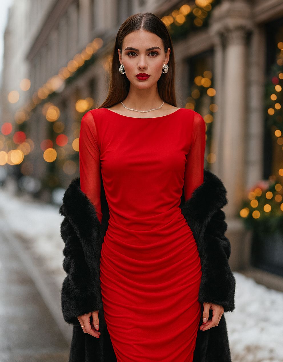 Vestido Mess Corto Manga Larga Con mesh Corrugado Ideal Para Salidas Especiales Con Cierre Invisible Trasero Para Mujer Moda Femenina Tendencia Viral