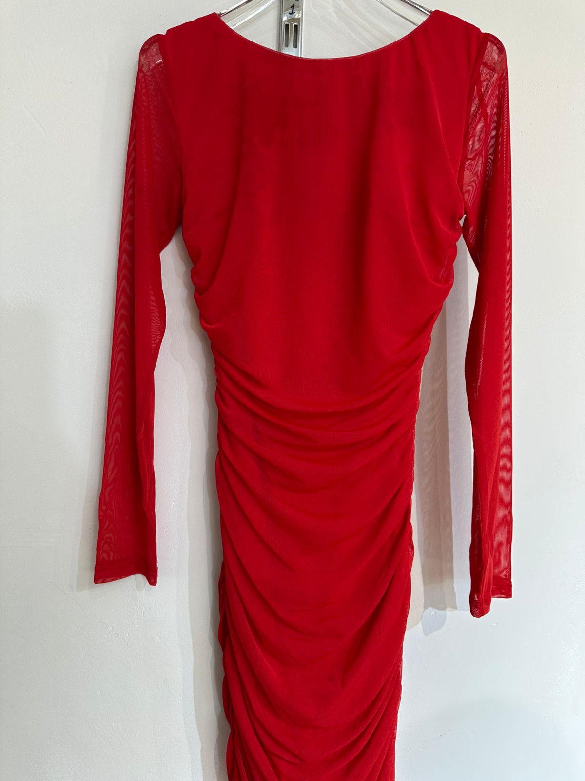 Vestido Mess Corto Manga Larga Con mesh Corrugado Ideal Para Salidas Especiales Con Cierre Invisible Trasero Para Mujer Moda Femenina Tendencia Viral