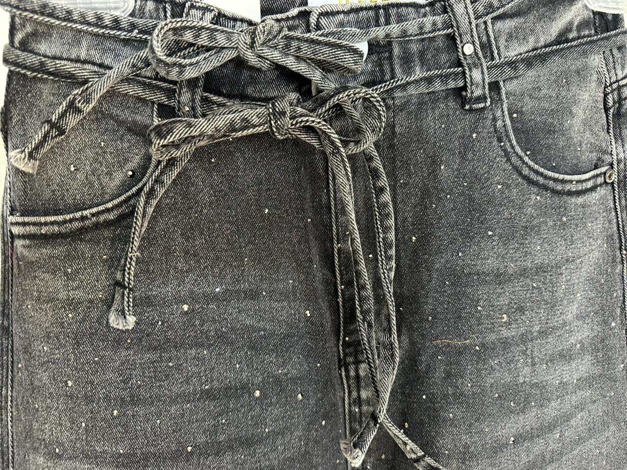 Pantalon BW3027 Denim Negro Deslavado Con Jareta Incluida Corte Recto 3-13 Para Mujer Ideal Para Uso Diario Viral tendencia Moda Femenina