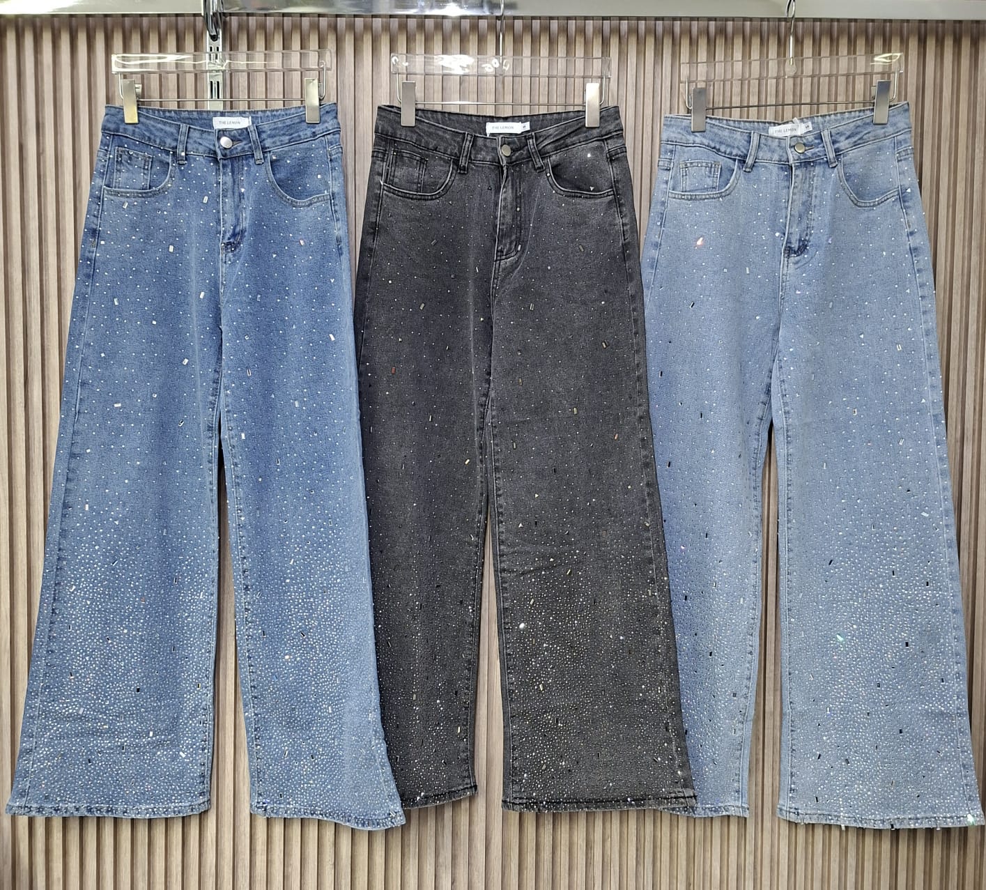 Pantalon LM1080 Con Brillos Tipo Espejo Denim Oscuro Claro y Negro Con Bolsas Funcionales Para Cualquier Ocasion Casual Moda Femenina Tendencia Viral