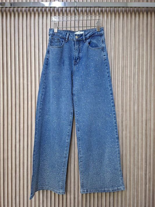 Pantalon LM1076 S M y G Con Brillos Enfrente y Atras Denim Ideal Para Petit y Curvy Casual Corte Recto  Con Bolsas Funcionales Para Uso Diario Moda Femenina Mexicana