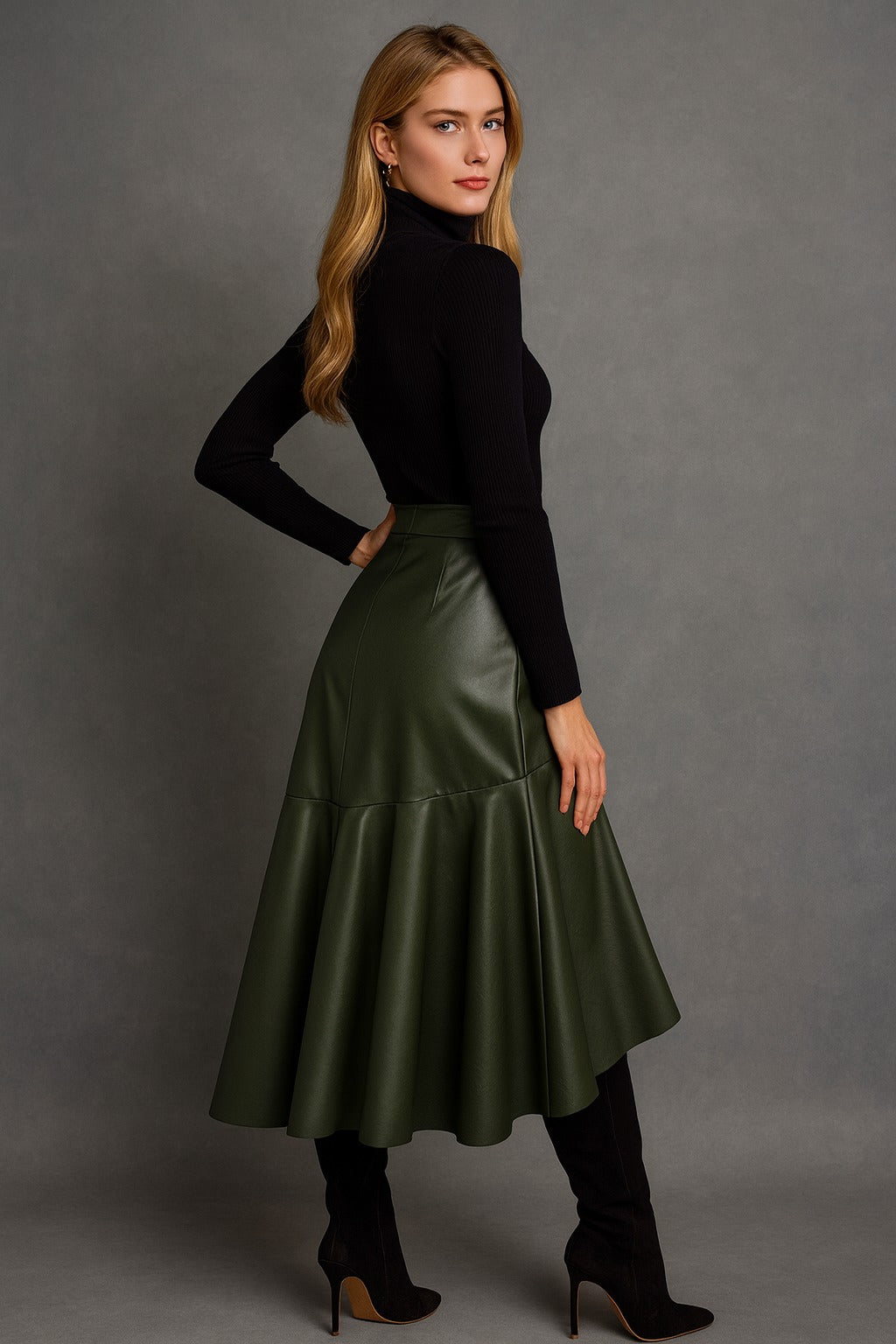 Falda Vinipiel Flamenca. De Diseño Llamativo Y Moderno, De Corte Asimetrico, Elegante, Casual, Femenino Y Contemporaneo.