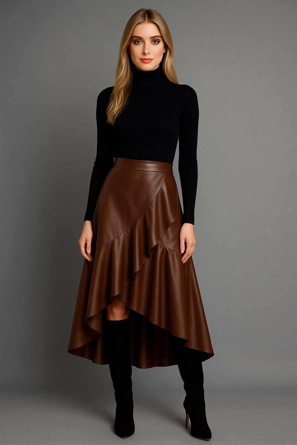 Falda Vinipiel Flamenca. De Diseño Llamativo Y Moderno, De Corte Asimetrico, Elegante, Casual, Femenino Y Contemporaneo.