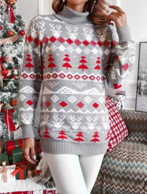 Maxi Suéter Tejido 'Hyggie': Largo, Suave y con Patrones Navideños