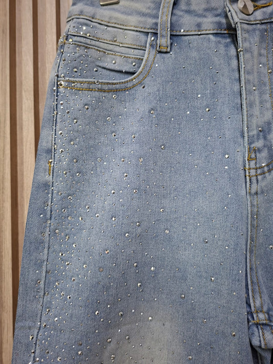 Pantalon D9002 Denim Mezclilla Clara Talla 5-15 Semi Deslavado Con Brillos Para Petit y Curvy Casual Elegante Para El Dia  A Dia Moda Femenina Tendencia Viral