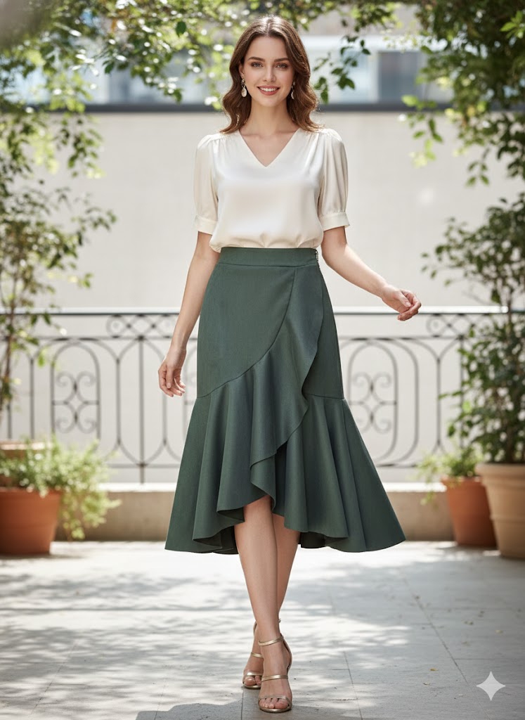 Falda Envolvente Tecno Gamuza. De Textura Suave, Con Un Elegante Y Dramatico, Femenino, Combinable.