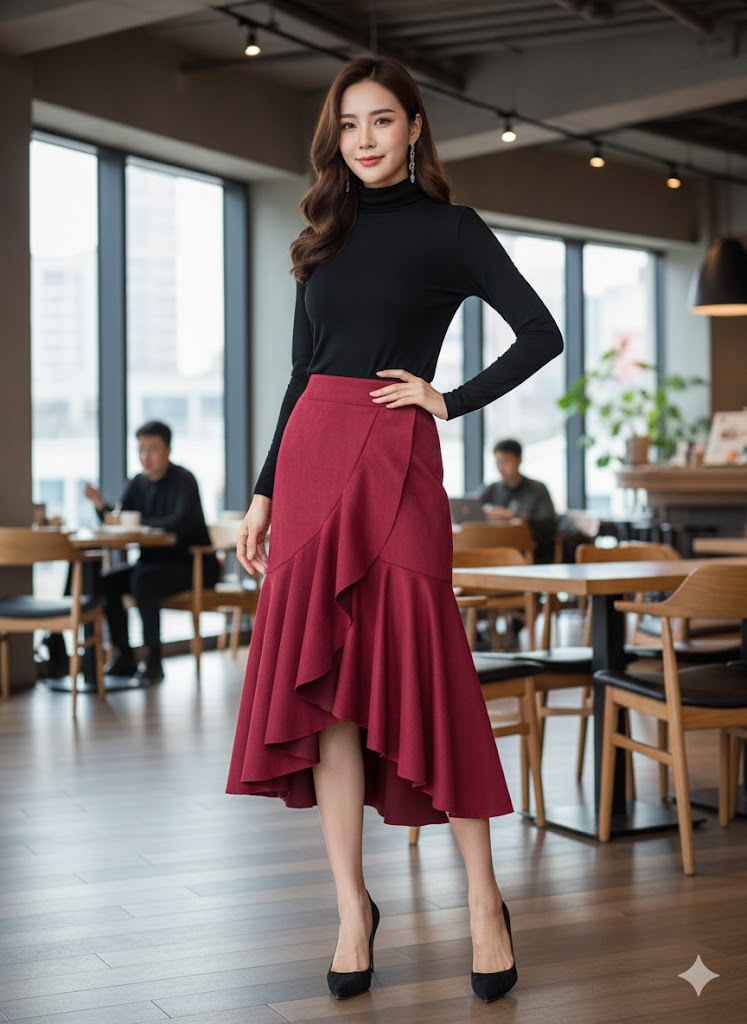 Falda Envolvente Tecno Gamuza. De Textura Suave, Con Un Elegante Y Dramatico, Femenino, Combinable.