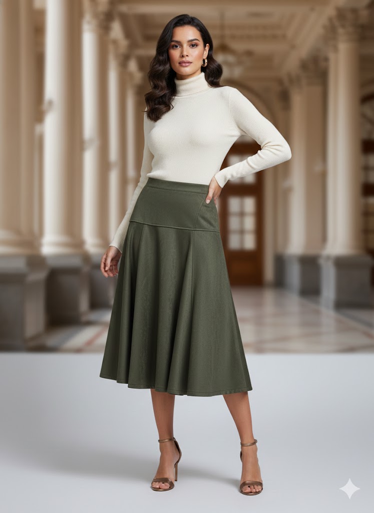 Falda Gamuza Arya. Super Comoda, Femenina, Con Corte A Que Le Da Una Caida Espectacular Al Caminar, Modelo Casual Y Versatil, En Tallas Compartidas S/M Y M/G.