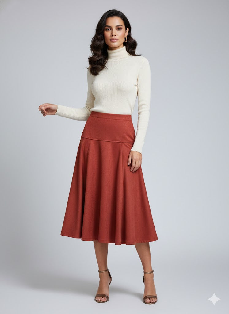 Falda Gamuza Arya. Super Comoda, Femenina, Con Corte A Que Le Da Una Caida Espectacular Al Caminar, Modelo Casual Y Versatil, En Tallas Compartidas S/M Y M/G.