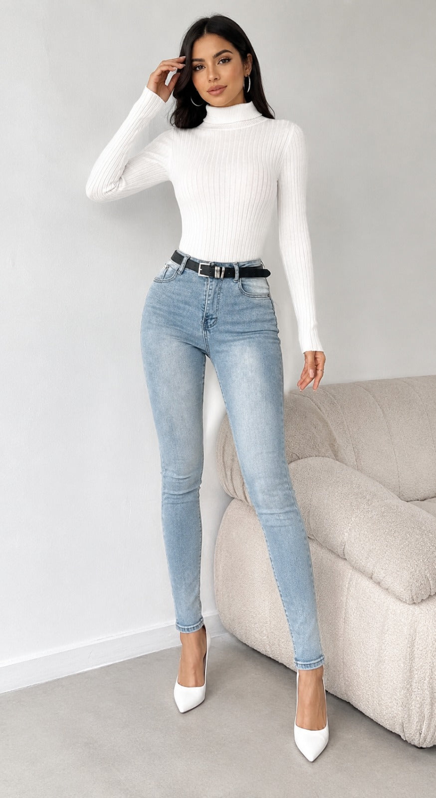 Blusa De Cuello Alto Tejido.
