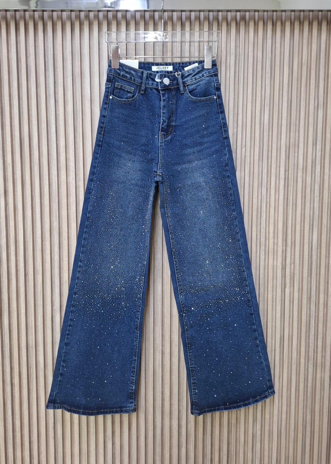 Pantalon T7078 Con Brillos En La Parte De Enfrente Bolsas Funcionales Corte Recto Tallas 3-13 Denim Azul Mezclilla  Oscuro  Moda Femenina Elegante Casual Viral tendencia Petit y Curvy Uso dia a dia