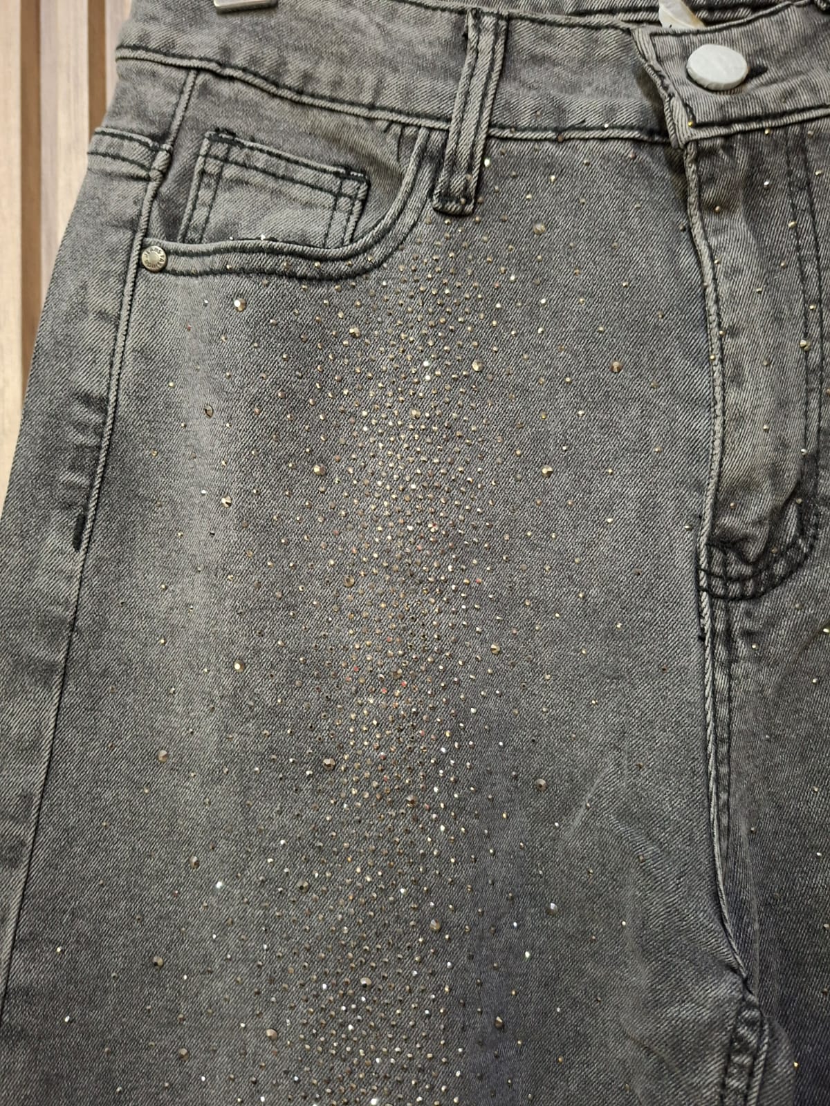 Pantalon T7058 Mezclilla Gris Con Brillos Talla 5-15 Gris Con Brillos Bolsas Funcionales Moda Femenina Tendencia Viral Casual Brillos