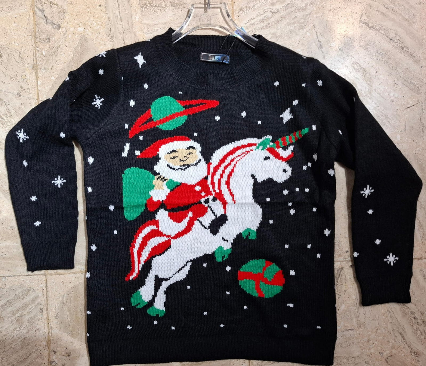 Sueter Santa Galaxia Unitalla Unico Tono Tejido Ideal Para Esta Temporada Navideña Casual Para Navidad Uso Diario Manga Larga Color Negro Petit Curvy