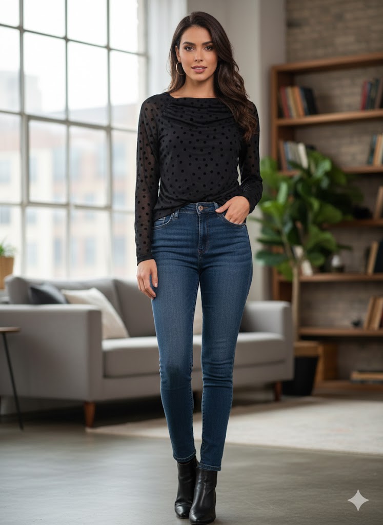 Blusa 072-Q26 Siria Lunares. EL Modelo Ideal Para Una Combinacion Entre Sofisticacion Con Un Toque Moderno Y Atrevido, Para La Mujer Que Quiere Sentirse Comoda E Impactatante.