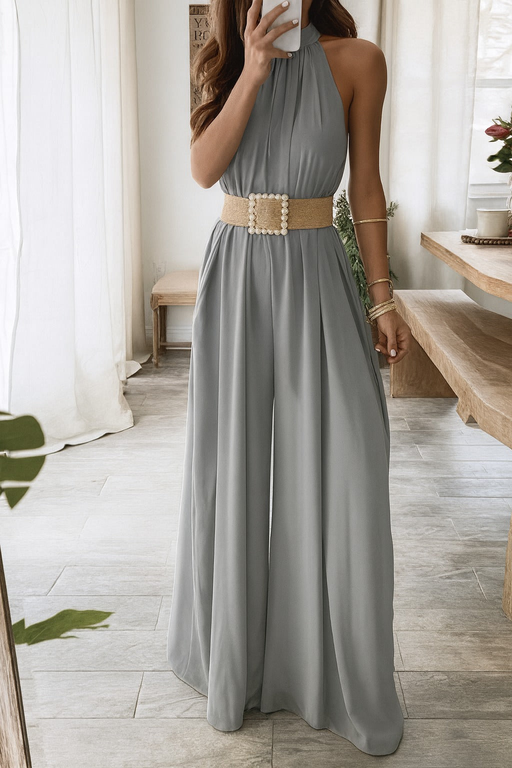 Boho Cuello alto  Brush Unitalla Casual Elegante Para el Dia a Dia Largo Para Talla Petit y Curvy