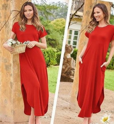 Vestido Sara Boho Tela Brush Unitalla Casual Para El Dia a Dia Colores diversos Con Bolsas Funcionales y Escote en U Enfrente